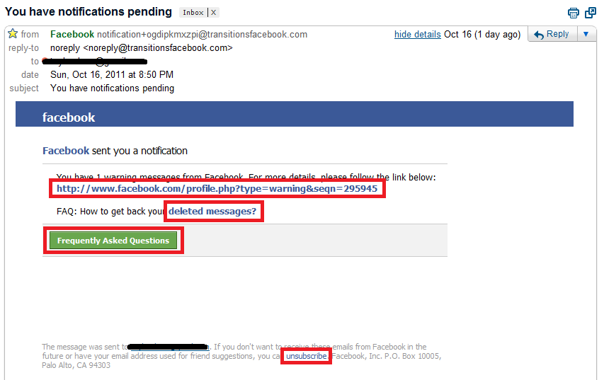 facebook phishing email