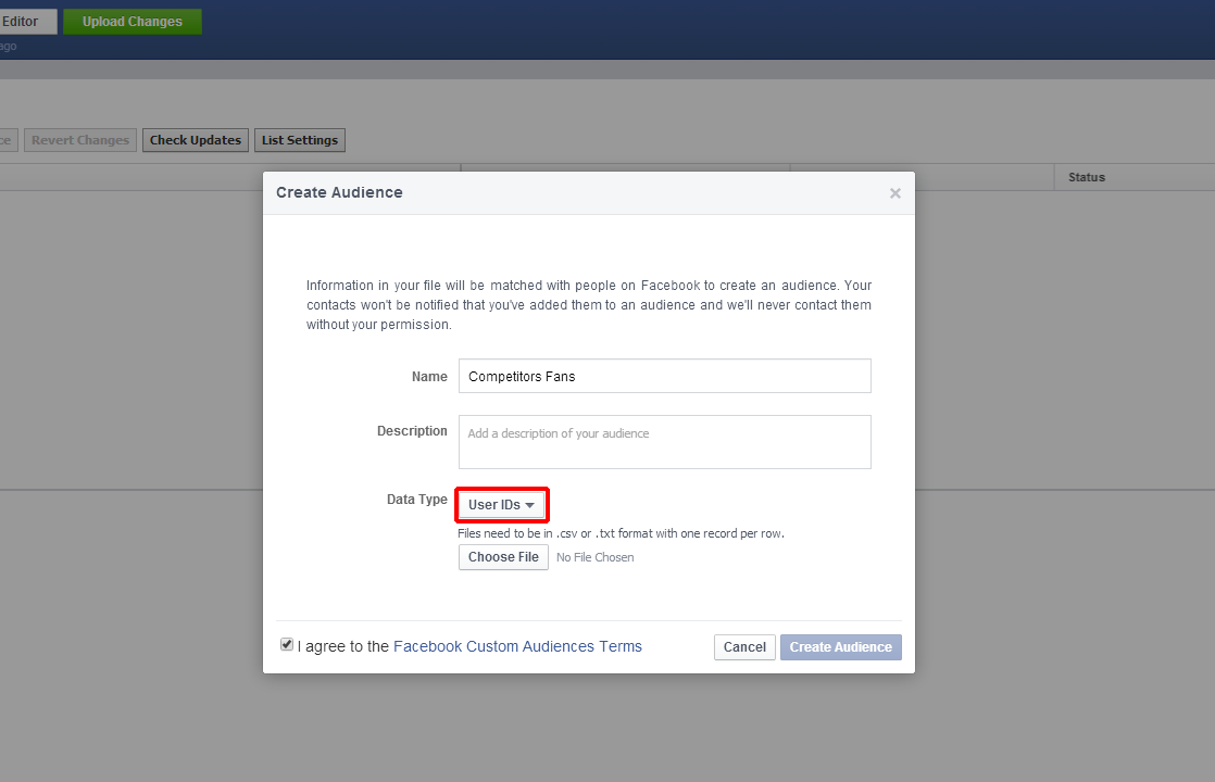Upload User ID to Facebook Power Editor
